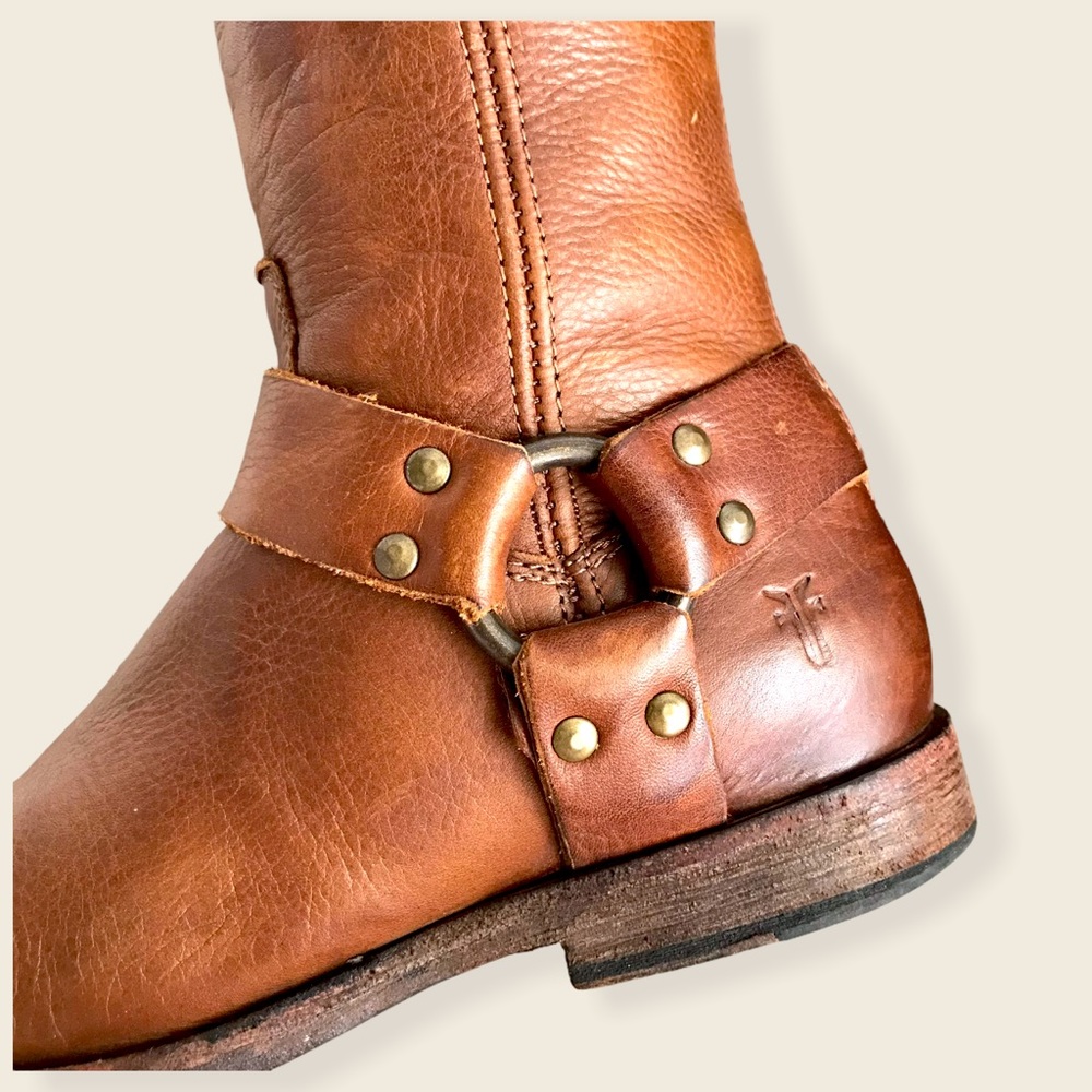 Frye Phillip Harness Cognac Leather Tall Boots - Picture 12 of 16